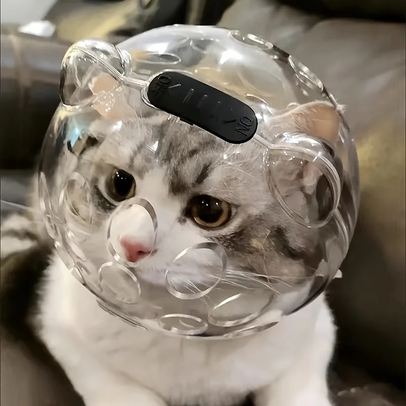 

1Pc Space Cat Helmet-Breathable Adjustable Transparent Muzzle for Grooming,Anti-Licking Head Cover,Perfect for Pet Grooming Tool