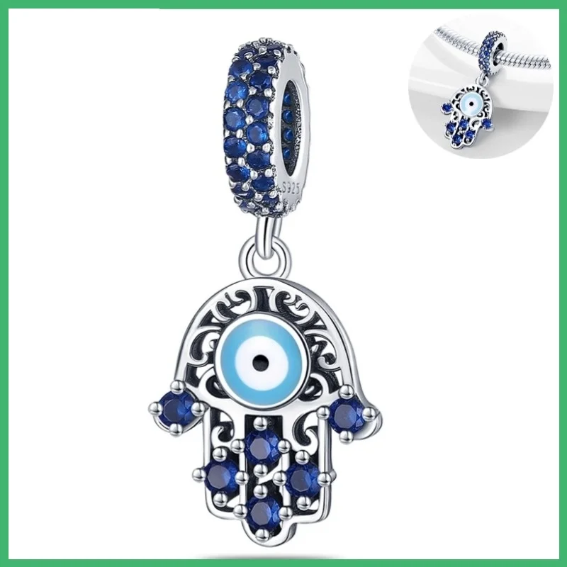 Palm Magic Eye Charms-Anhänger aus 925er-Sterlingsilber mit Zirkonia, passend für DIY-Armband-Halskette, Geschenk für Sie, Colgante Plata