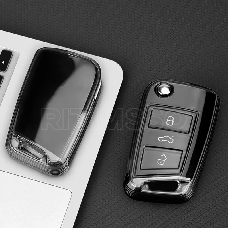 

Soft Car Key Case Full Cover Fob For VW Volkswagen Golf 7 MK7 Tiguan MK2 For Ateca Leon FR 2 Ibiza For Skoda Octavia