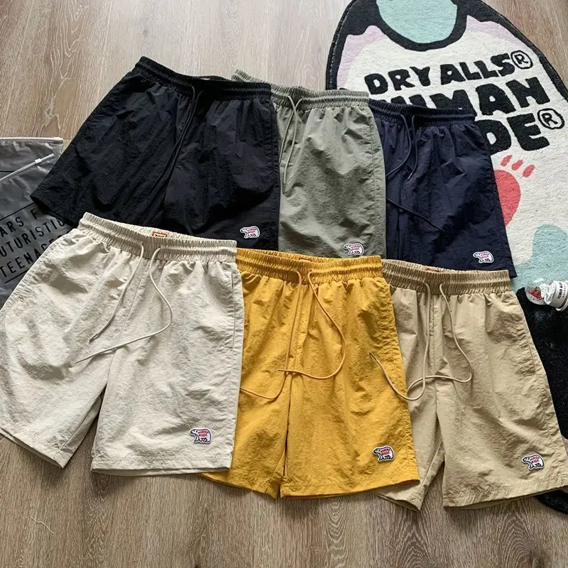 Human Made Polar Bear Graphic Shorts, Loose Fit 5 Inch Sports Beach Shorts for Unisex Couple