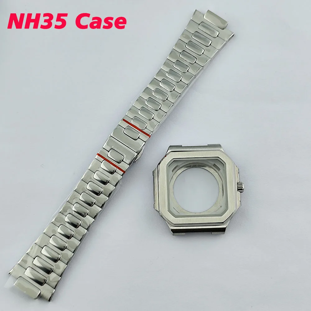 

38.5mm Square Case Stainless Steel Folding Buckle Strap Refit NH35 NH38 Movement Sapphire Crystal Glass NH35 Watch Case ﻿