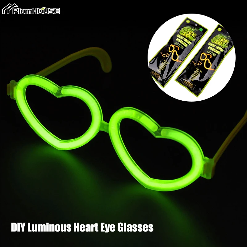 Random 1Pc DIY Luminous Heart Eye Glasses Fluorescent Wear Glow Stick Neon Party Gift Adult Kids Birthday Wedding Bar Carnival