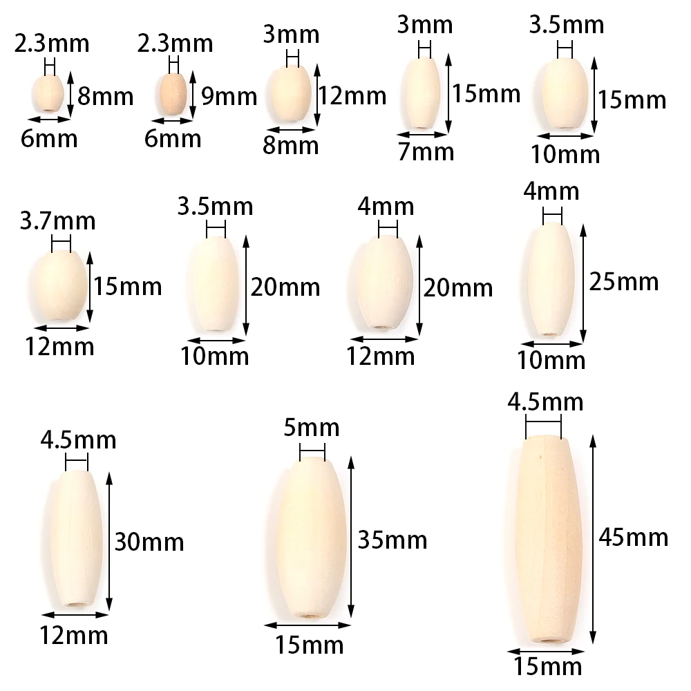 20-200pcs/lot Multisize Natural Wooden Beads Olive Shape Puzzle Prayer Long Spacer Wood Beads For DIY Handmade Bracelet Necklace image 2