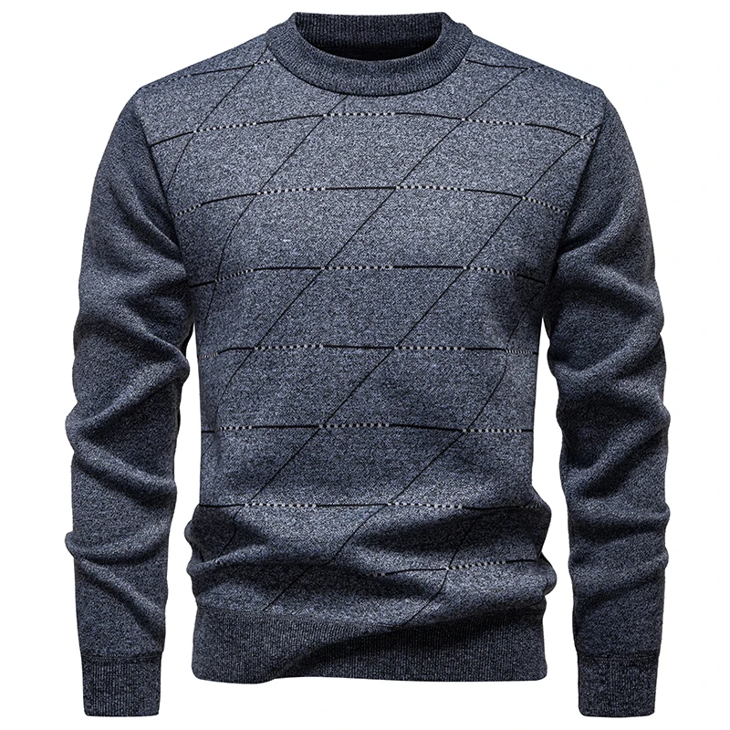 Men's Knit Sweater Round Neck Knitting Pullover Mens Autumn Winter Tops Fleece Lined Knitwear