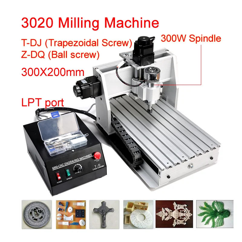 

3020 Mini CNC Router Engraver Milling Machine LPT Port 300W Spindle Wood Engraving Machine T-DJ Z-DQ