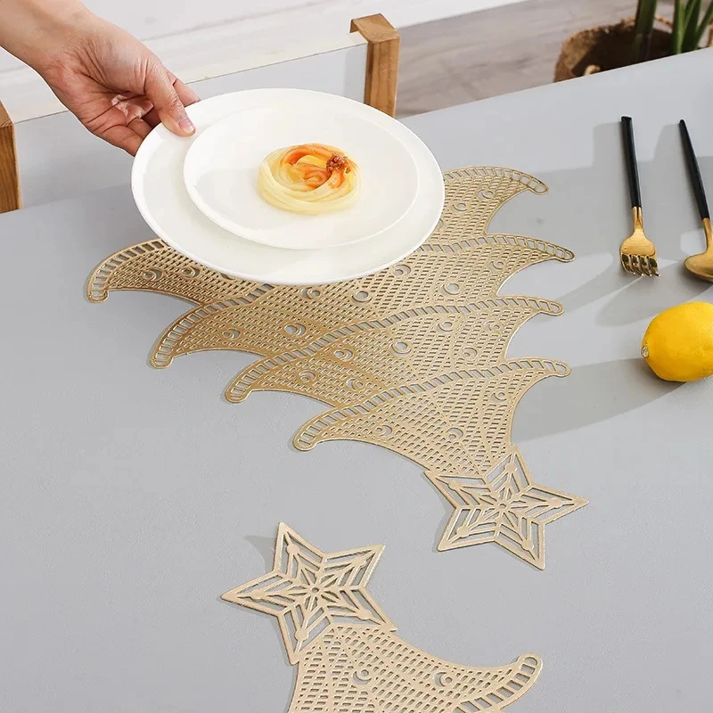 Christmas Decoration Placemat  Hollowed Out Christmas Tree Placemats Household Insulated Mat Dining Table Xmas Gifts