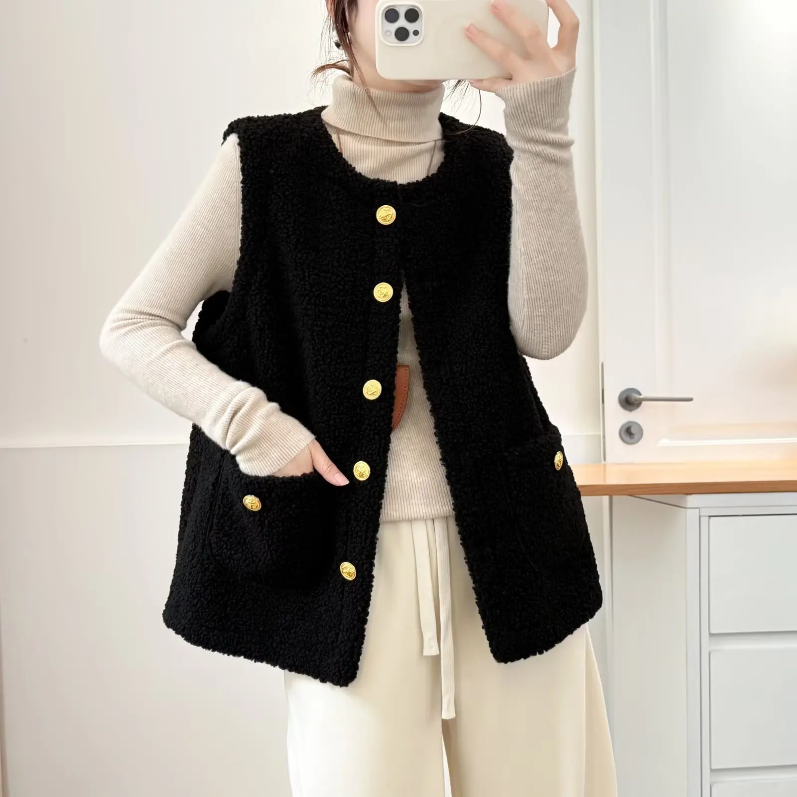 

XXXXL Fashion Plus Size Women's Sleeveless Vest Autumn And Winter New Retro Thickened Polar Fleece Waistcoat 962