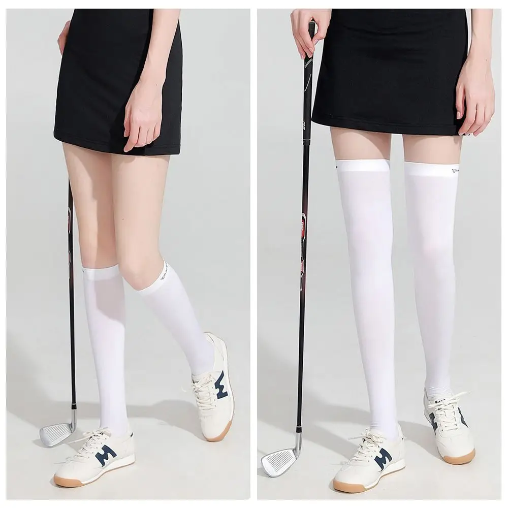 Ice Silk Sunscreen High Socks Step on Socks Black White Sunproof Leg Protection Socks Tennis Golf Elastic Sports Pressure Socks