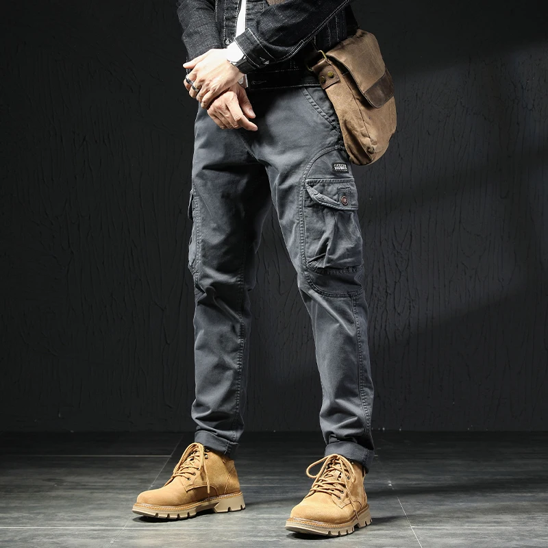 

2022 High Quality Casual Cargo Pants Men Solid Joggers Long Straight Handsome Pants Multi-Pocket Fashion Male Trousers T61