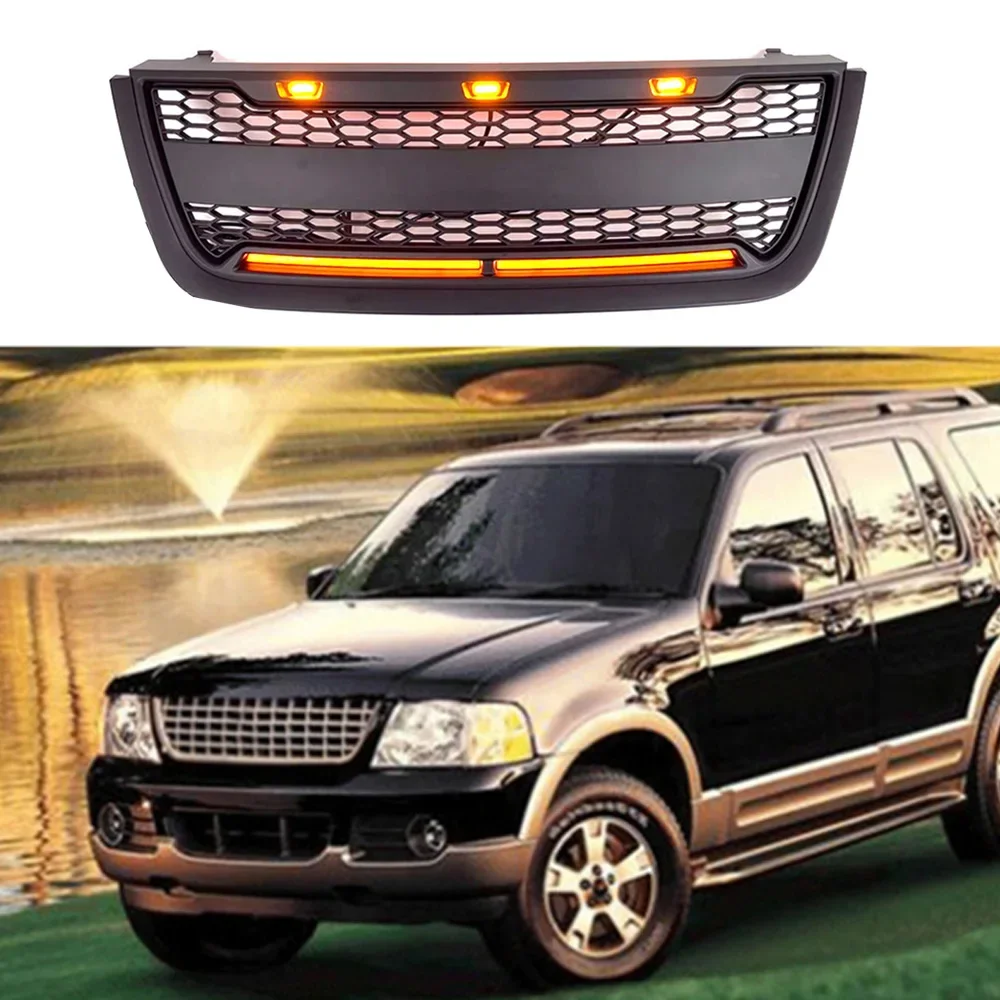 

Automotive Exterior Accessories Front Grill Matte Black Grille With Light Bar Fit For Ford Explorer 2003 2004 2005 2006