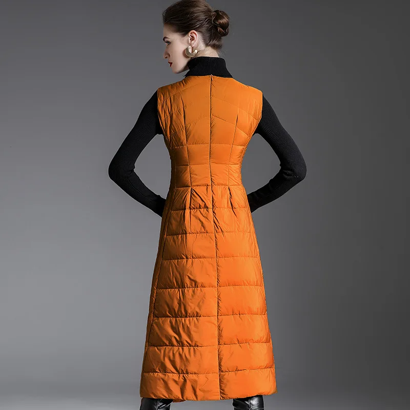 Autumn Winter High Quality Trend New Slim Fit White Duck Down Dress Women's Irregular Hem Down Dress Sleeveless Long Warm Vest