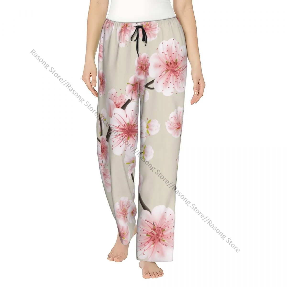 

Women Flannel Lounge Pants Soft Spring Pink Sakura Blossom Japanese Cherry Symbolic Pajama Pants Winter Sleepwear