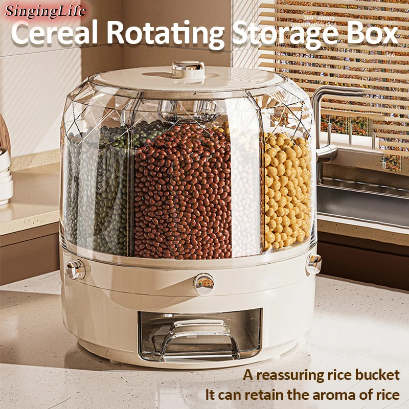 

6 Grids Large Cereal Rotating Storage Boxes Moisture-proof Food Grain Sealed Storage Container Food Grade Household Storage Box