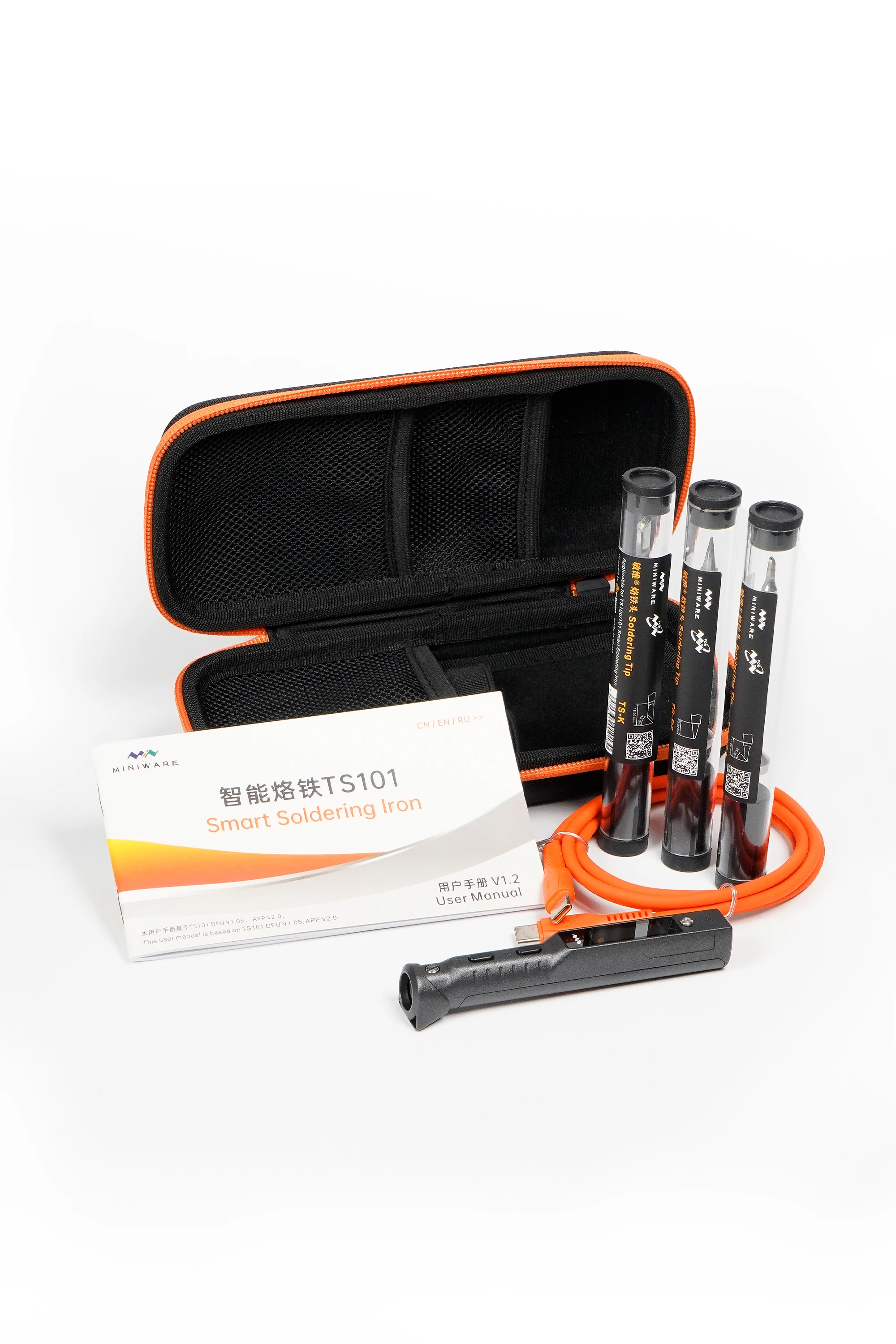Origianl MINIWARE TS101 GO KIT Portable Soldering Iron Set With TS‑B2‑BC2‑K Tips Adjustable Temperature for Outdoor Solder DIY