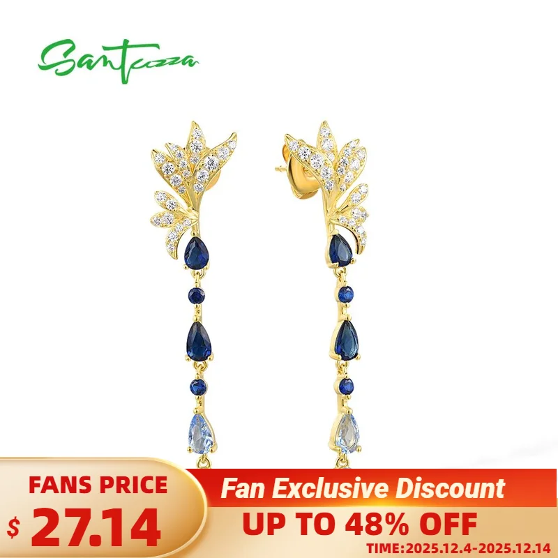 

SANTUZZA стерлингового серебра 925 пробы, висячие серьги с эффектом омбре для женщин, синяя шпинель/стекло, белый CZ, модные изысканные ювелирные изделия для вечеринок