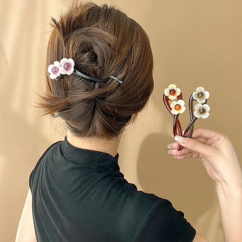 Pinzas para el cabello con cola de caballo en forma de S Retro, flor multicolor, Clips de tiburón huecos retorcidos, tocado, accesorios para el cabello