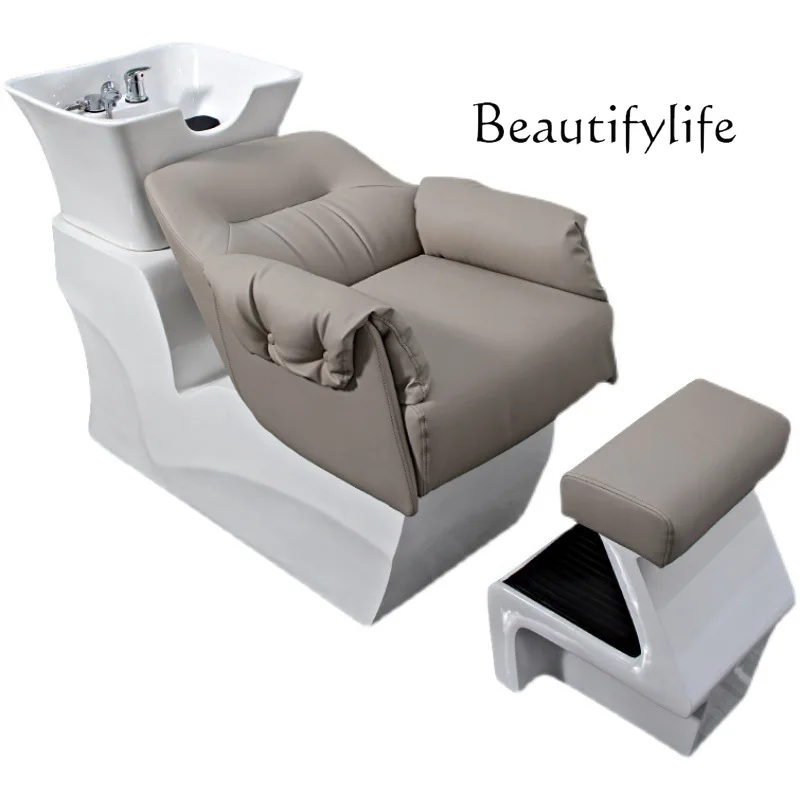 

Hair salon semi-reclining shampoo barber shop special simple high-end ceramic basin hair salon flush bed