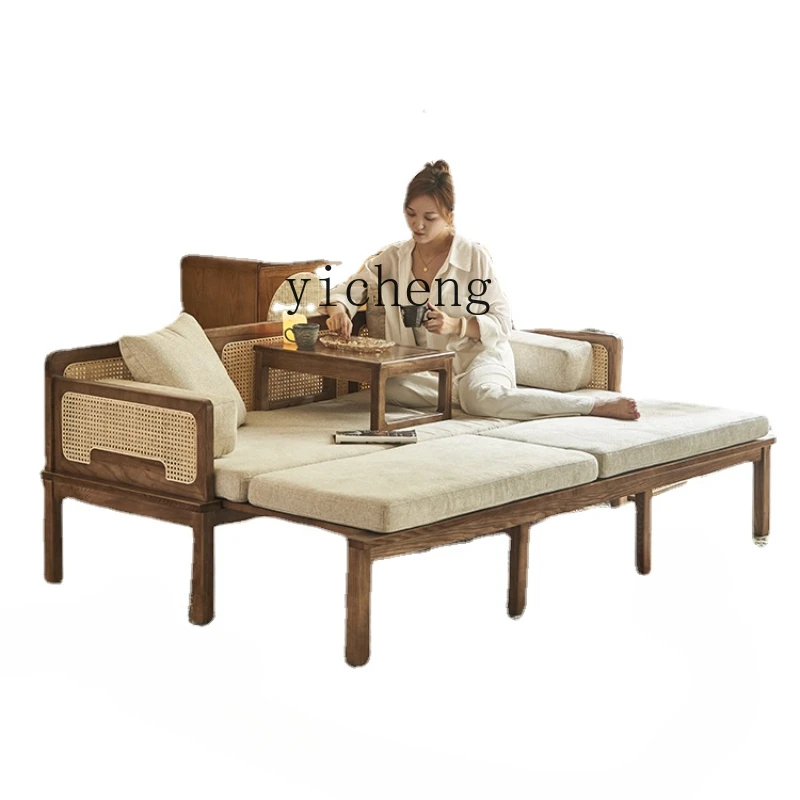 

Solid Wood Arhat Bed Ash Retractable Dual-Use Sofa Bed Folding Bed Rattan Sofa