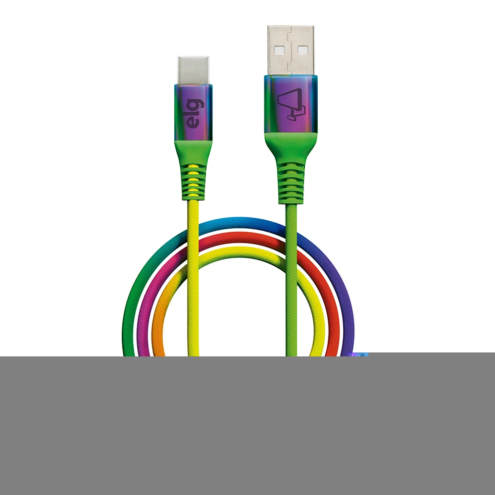 Rainbow Braided Fabric USB Type-C Cable 1m - ELG