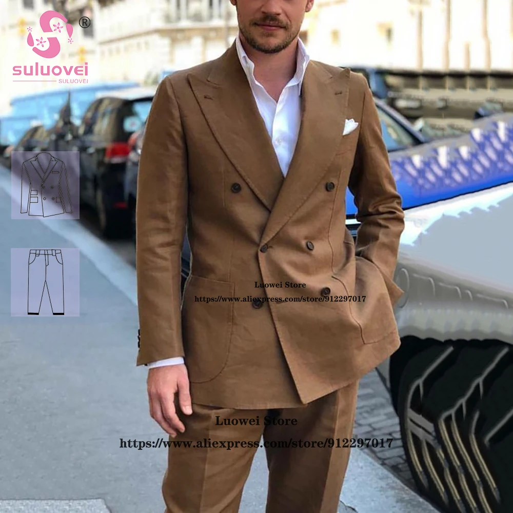 

Fashion Elegant Double Breasted Suit For Men Slim Fit 2 Piece Pants Set Formal Groom Wedding Party Prom Tuxedo Vestidos De Novia