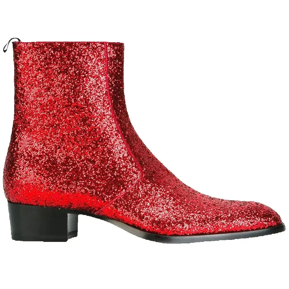 High end Customized Fashionable Rose Red Denim Boots Fenuine Leather Comfortable and Breathable Chelsea Boots