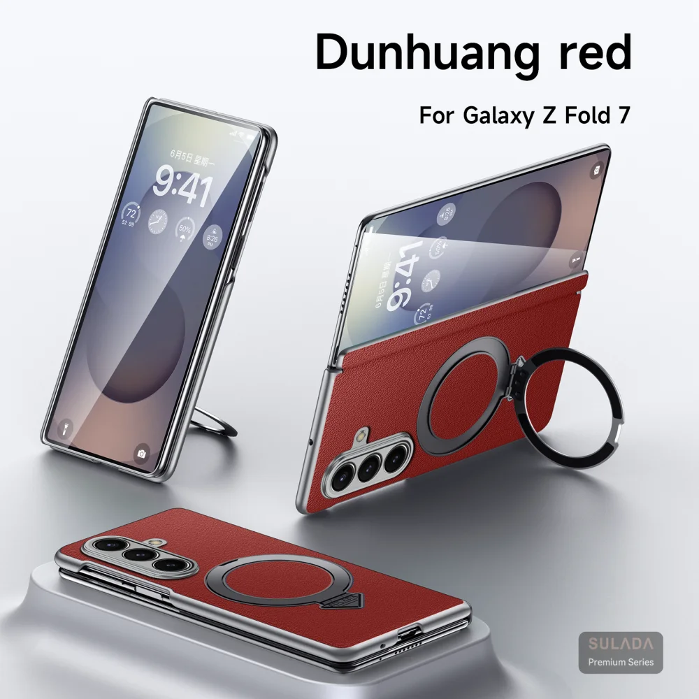 Deluxe Genuine Leather for Samsung Z Fold 7 Case SULADA Center Axis Protection Belt Magnetic Stand Case for Z Fold 8 Ultra 8 6 5