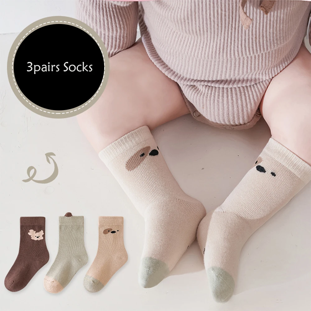 

3Pairs/Set Newborn Baby Girl Socks Cotton Beige Green Brown Girls Socks Princess Baby Socks For Girls Kids Accessories (0-6Y)