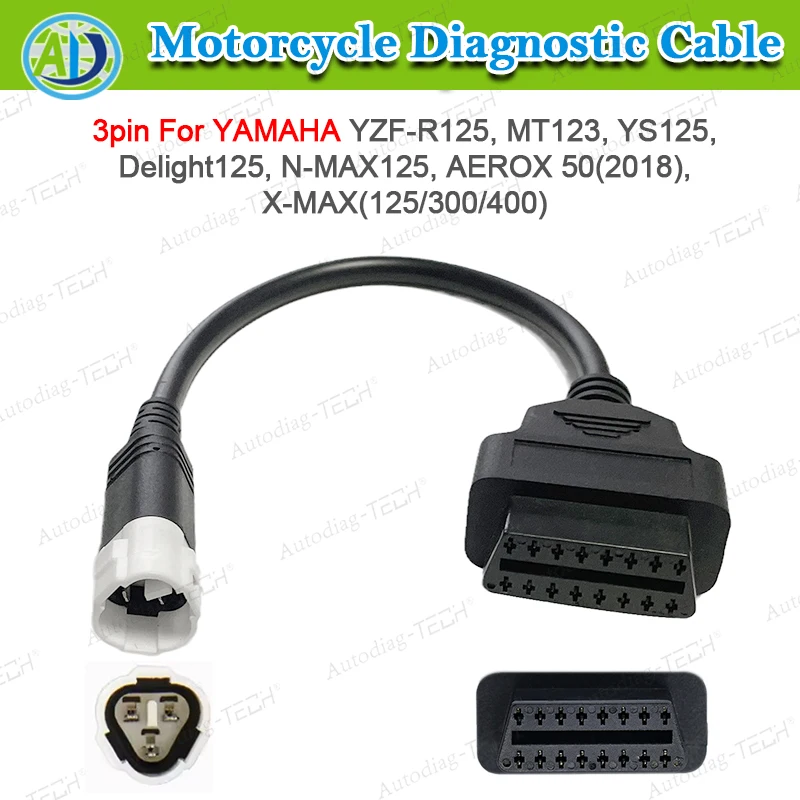 

Кабель мотоцикла OBD2 для YAHAMA 3-контактный диагностический разъем OBDII для YZFR1 2S, MT125, H125, Delight125, N-MAX 125, X-MAX 125/300/400