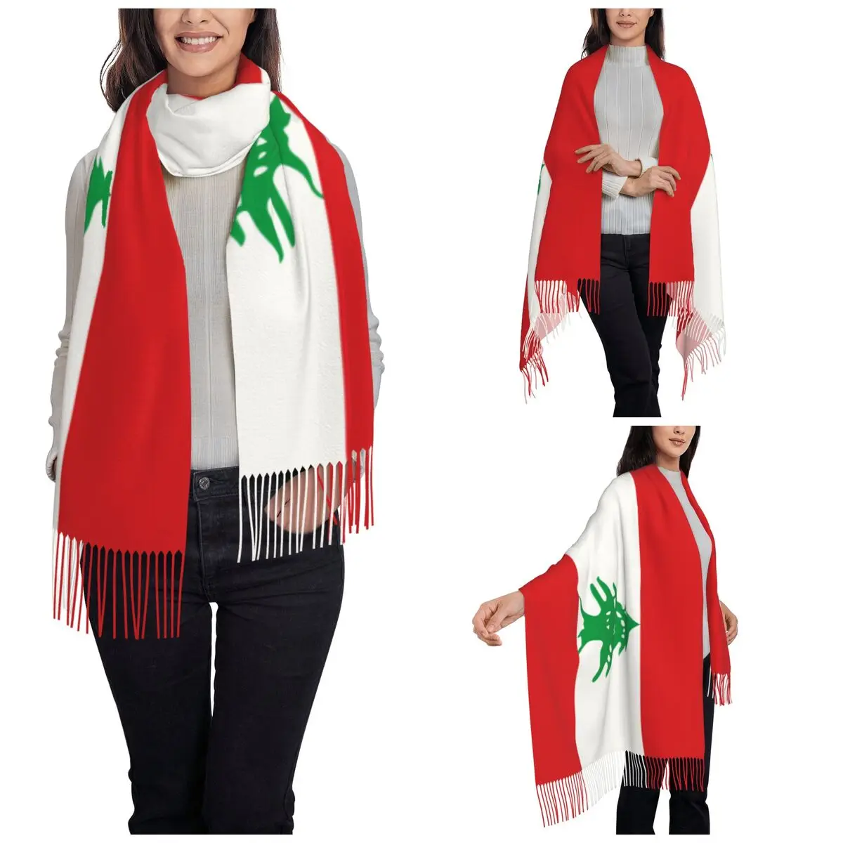 Flag Of Lebanon Scarf for Women Winter Warm Pashmina Shawl Wrap Long Shawl Scarf for Evening Dress