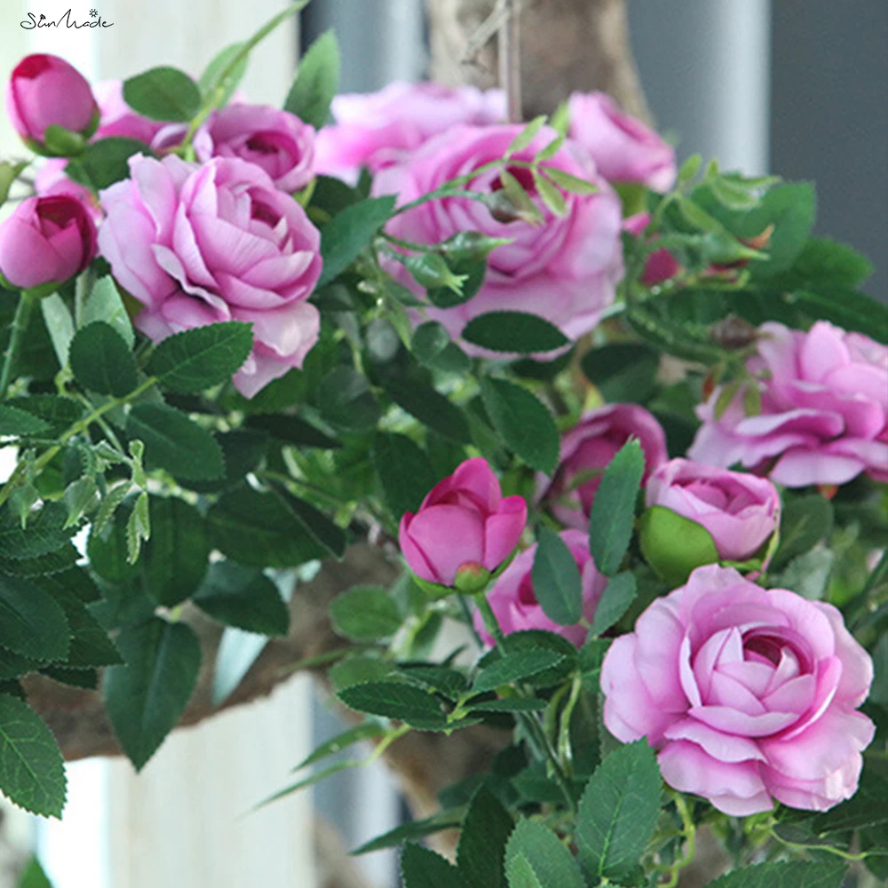 SunMade Luxury European Rose Rattan Wall Hanging Rose Garland Silk Artificial Flowers Home Wedding Garden Decor Autumn Decore