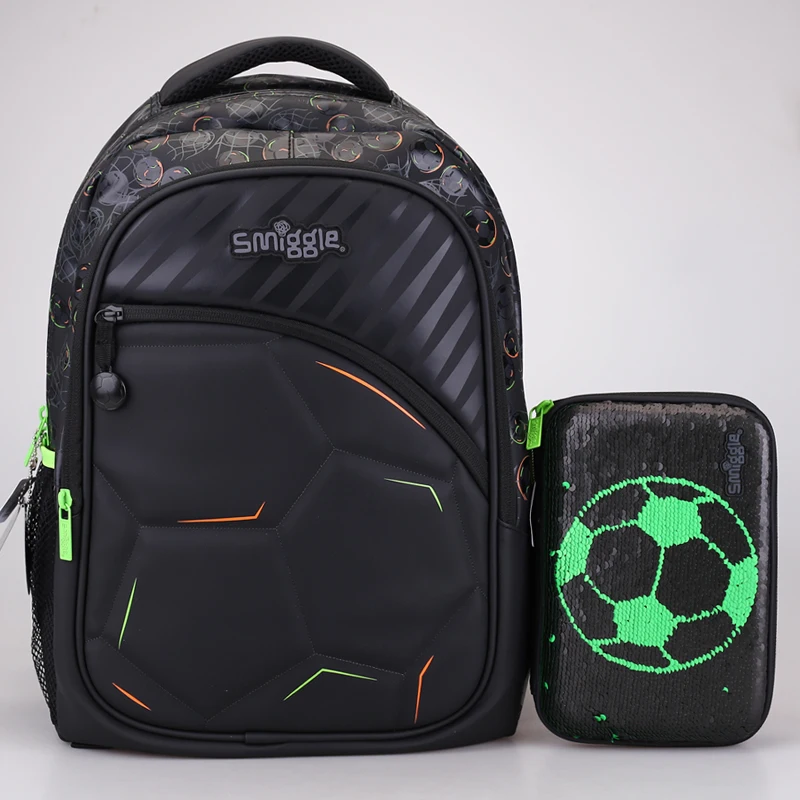 Spot Australian Smiggle Black Football Backpack Student Ultra Light Stress Relief Shoulder Endorsement Bag Pen Box Set Gift