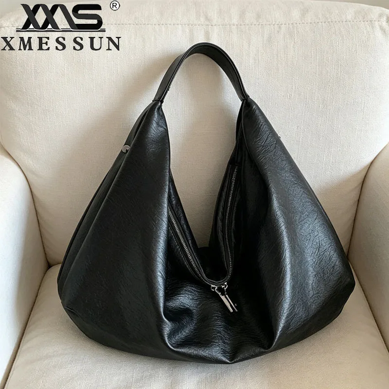 New Trendy Large Capacity Shoulder Bags for Women, Fashion Big Hobo Shopper Bag Solid Color Soft Leather Crossbody Handbag Ins