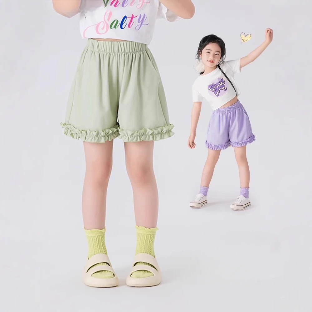 

Летние шорты для девочек, брюки длиной три четверти из тонкого ледяного шелка, спортивная детская одежда среднего и большого размера для детей