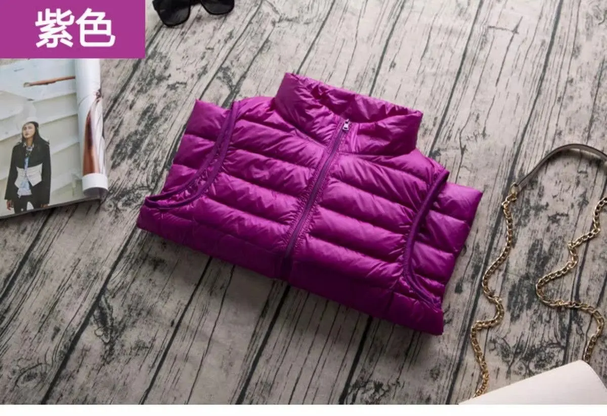 Spring Autumn Women Lightweight Puffer Jacket White Duck Down Vest Warm Winter Slim Sleeveless Waistcoat Female Portable Outwear