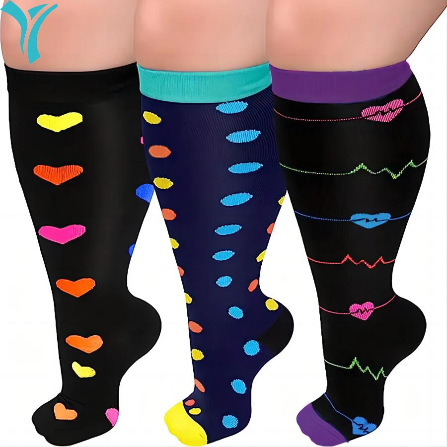 

1/3 Pairs Plus Size Compression Socks For Women Wide Calf Knee High Support For Running Athletic Fit Cycling