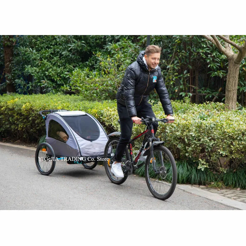 3-in-1 Double Seats Bicycle Trailer, Kids Jogger Stroller, Twins Bike Trailer Converts to Baby Carriage