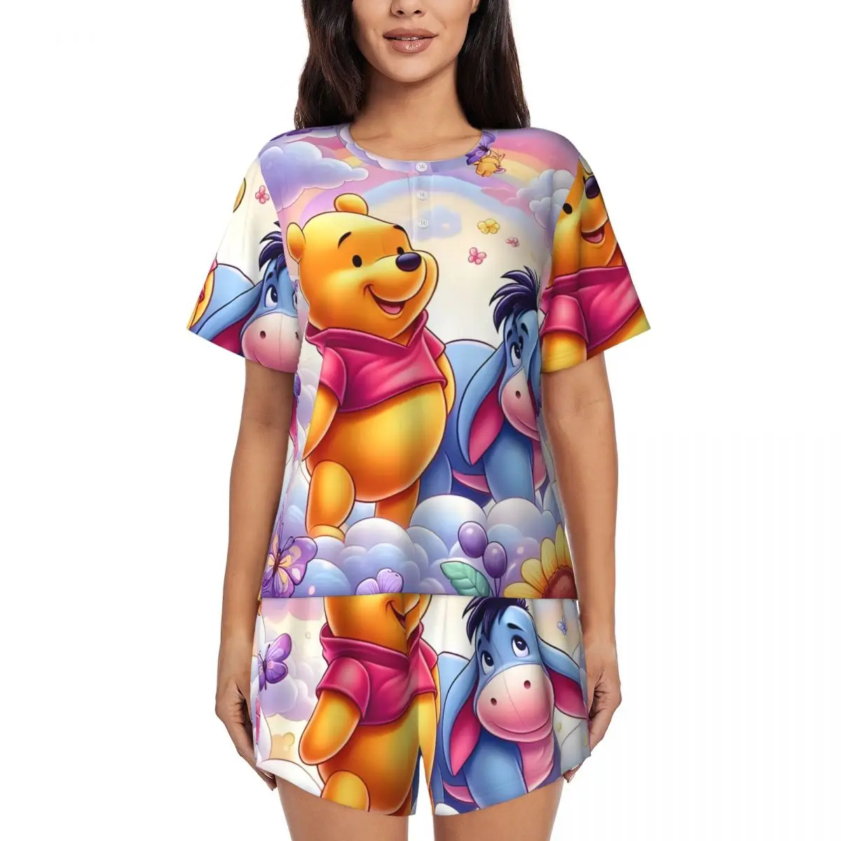 

Пижамный комплект Winnie The Pooh, женская одежда для сна с короткими рукавами, домашняя одежда, комплект из 2 предметов, пижамы