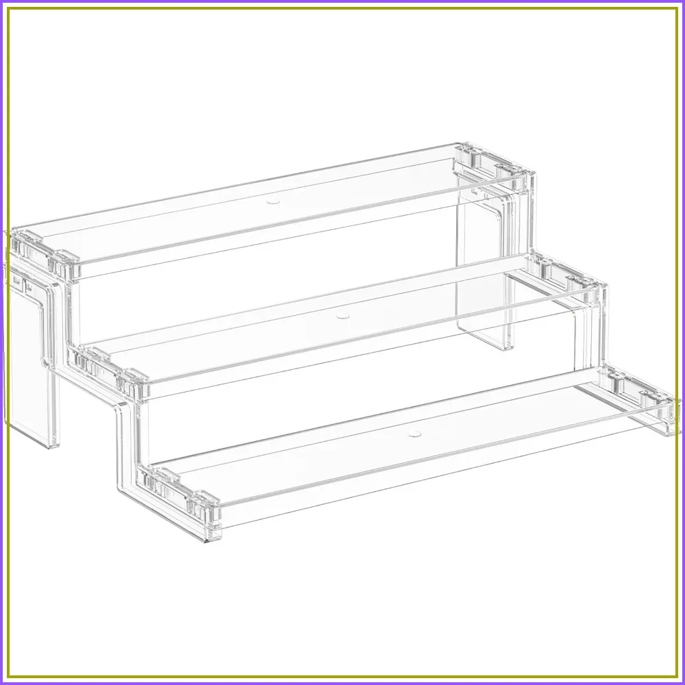 3-Tier Clear Display Riser Shelf for Spices, Cupcakes, Makeup, and More | Tool-Free Assembly | Space-Saving Storage