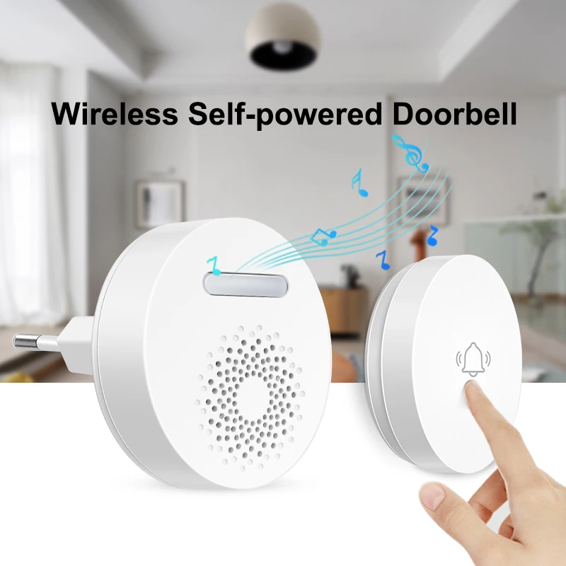 Wireless Doorbell No Battery Self Powered Button Welcome Ding Dong Receiver Smart Home Security Device 36 Ringtones US/EU Plug