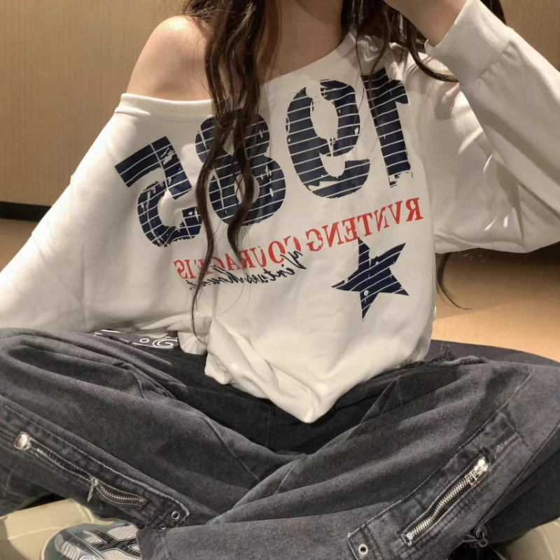 

Женские весенние худи с принтом в стиле Харадзюку, эстетика Y2K, с вырезом на шее ​ Повседневные свободные худи в стиле стритвир, гранж и винтаж