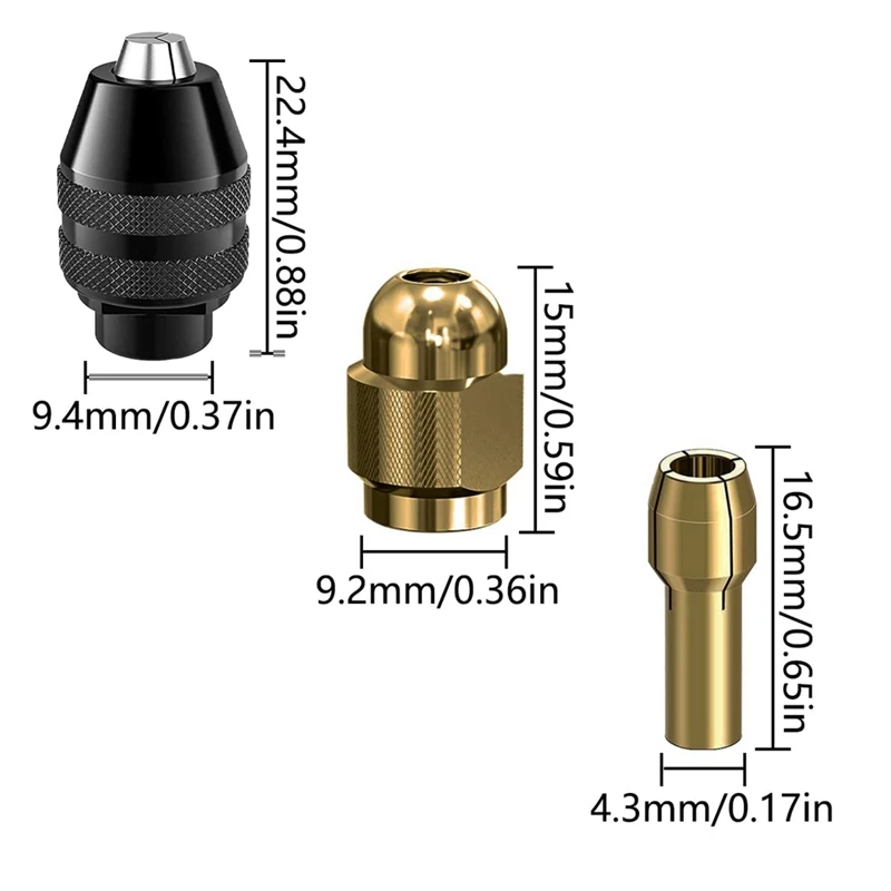 12 Pcs Brass Drill Chuck Tool Kit Accessories Keyless Chuck 1/32In To 1/8In Replacement 4485 4486 Change Nut