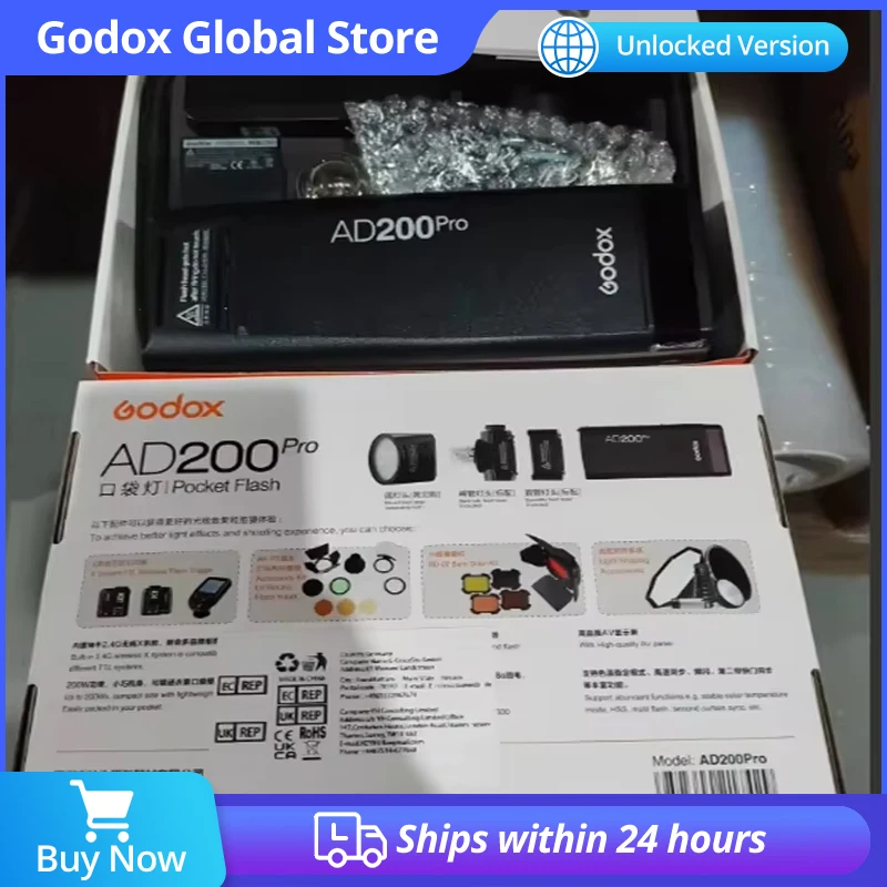 Godox AD200Pro Outdoor Flash Light 200Ws TTL 2.4G 1/8000 HSS 0.01-1.8s Recycling with 2900mAh Battery