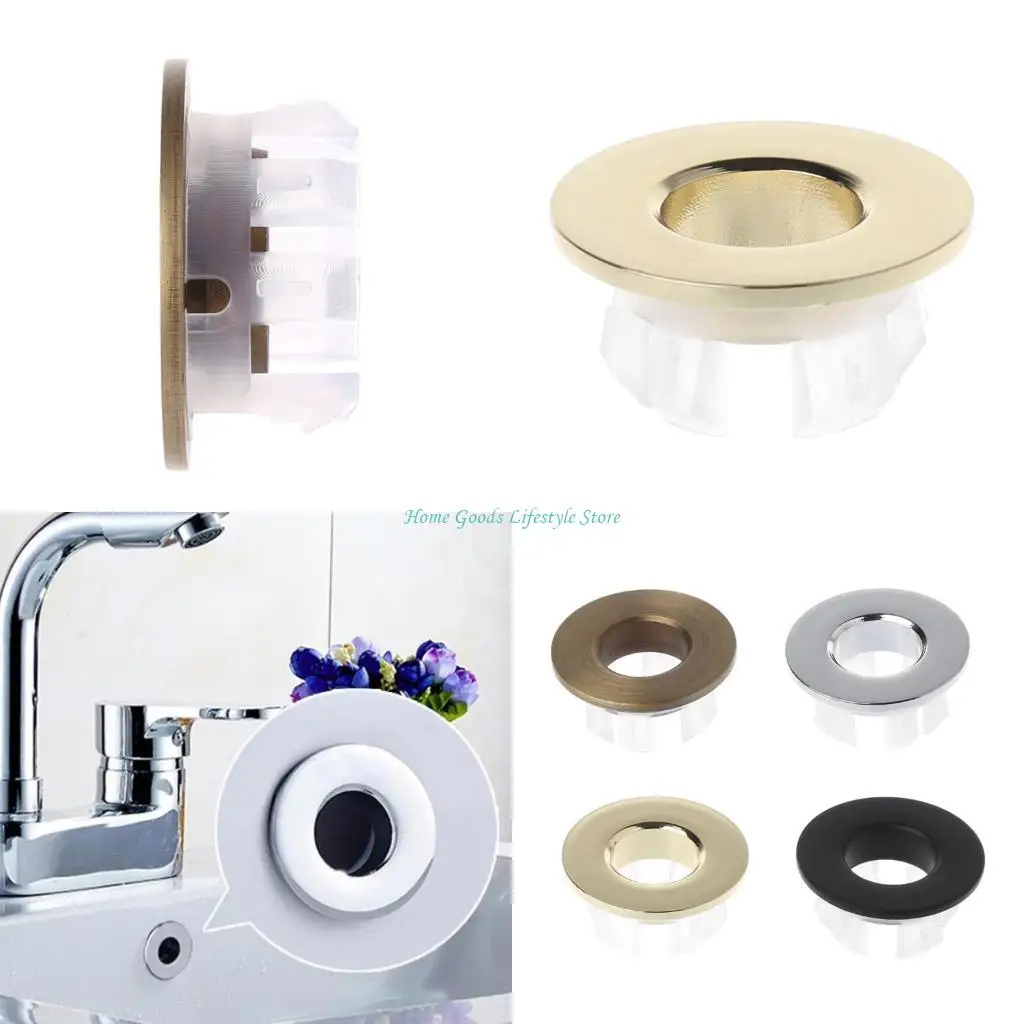 

E74E Sink Basin Trim Overflow Cover Brass Insert In Hole Round Caps Replacement