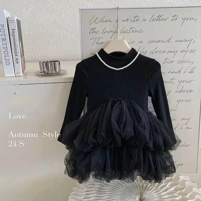 

With thick velvet and children's fluffy princess dress Girls' dress winter 2025 new stylish baby little black dress