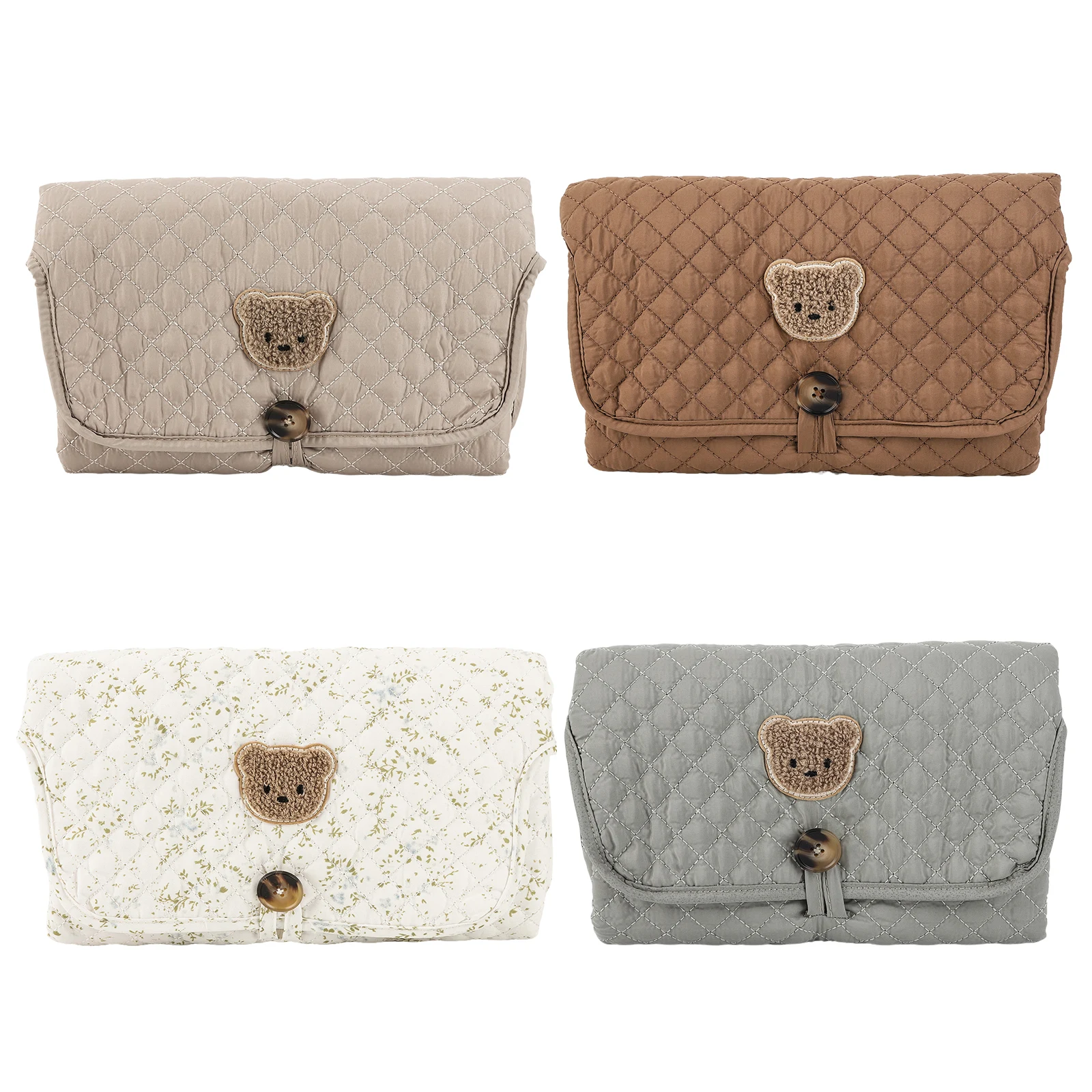 

Compact Baby Changing Pad Easy-Clean Foldable Changing Station Organized Storage Comfortable Cute Bear Bag Gift for Baby Shower