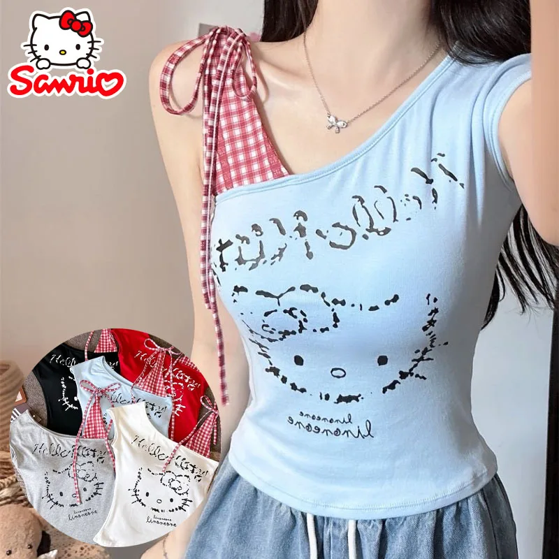

Sanrio Hello Kitty Slim Tank Top Cartoon Y2K Sleeveless T-Shirt Kawaii Camisole Sexy Girl Streetwear Clothes Versatile Top Vest