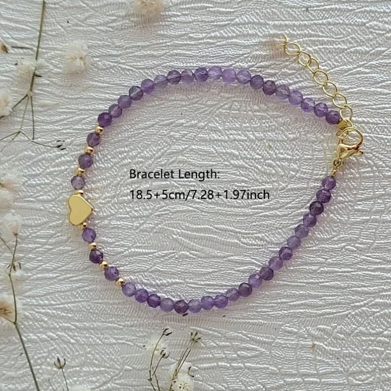 1 قطعة 3 مللي متر اليدوية الحجر الطبيعي الجمشت الخرز مع القلب لمط أساور للنساء مجوهرات هدية