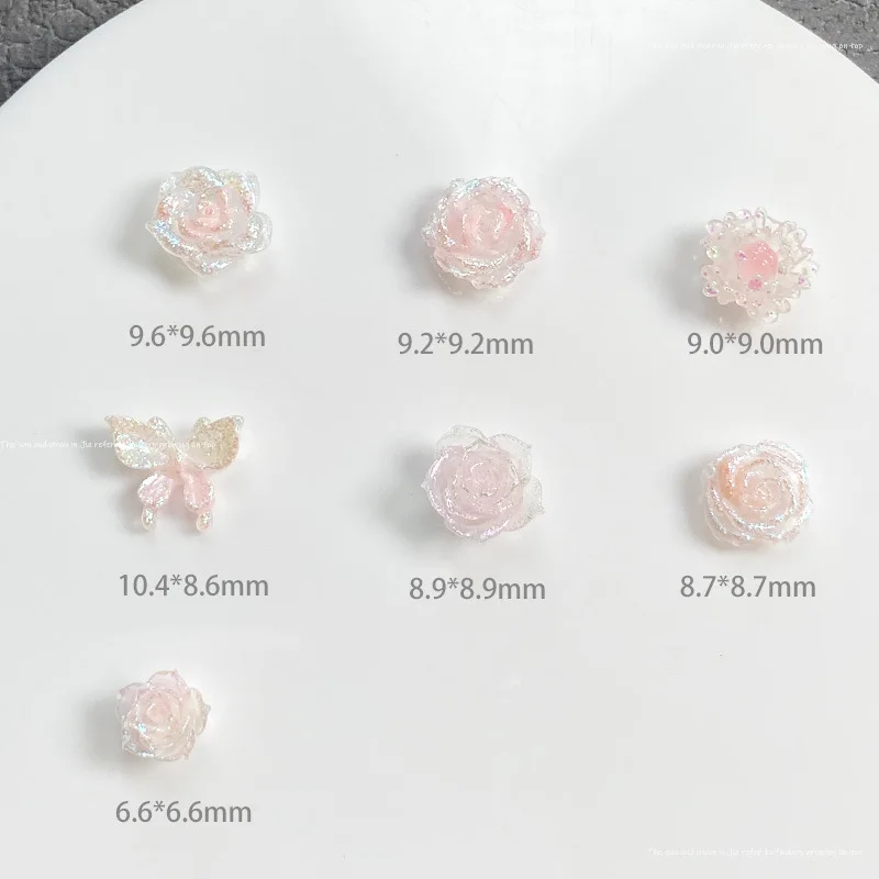 3D Shiny Pink Flower Butterfly Nail Art Charm Glitter Grow In Dark Resin Nail Decorations DIY Luxury Manicure Nails Accessories