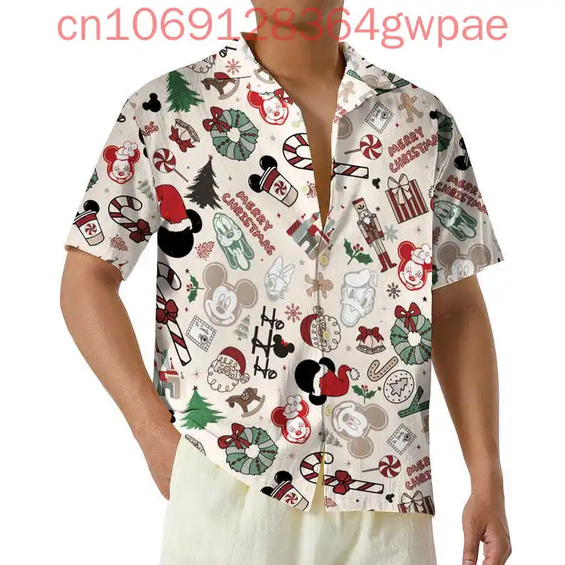 Disney mickey minnie natal camisa havaiana das mulheres dos homens botão acima camisa de praia disneyland natal camisa casual de manga curta