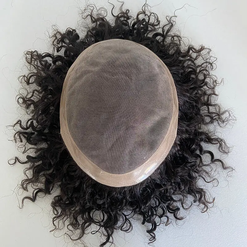 Toupee Men Mono Base Water Curly Male Hair Prosthesis Natural Human Hair Men's Wig Durable Hair System Men's Capillary Prothesis